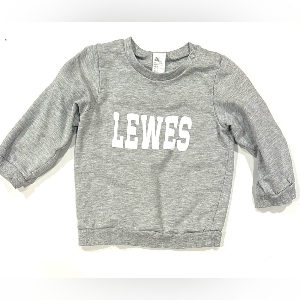2T H&M Brand Gray Sweatshirt with custom “Lewes” lettering